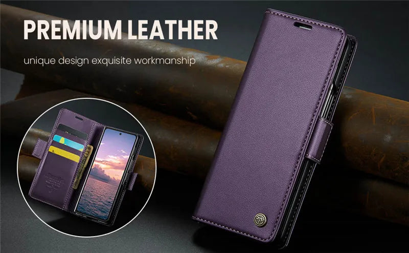 Luxury Magnetic Leather Wallet Multi Card Phone Case for Samsung Galaxy Z Fold 7 6 5 Fold6 Fold5 Shockproof Stand Cover Back Bag