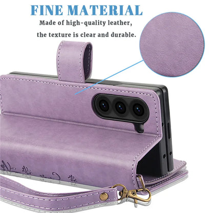 Lanyard Leather Zipper Wallet Multi Card Phone Case for Samsung Galaxy Z Fold 7 6 5 4 3 Fold6 Fold5 Fold4 Fold3 Flip Stand Cover