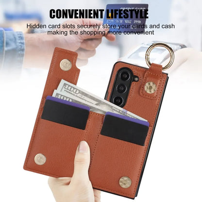 Ring Leather Zipper Wallet Card Slot Phone Case for Samsung Galaxy Z Fold 7 6 5 4 3 Shock Proof Flip Purse Holder Cover Hoesje