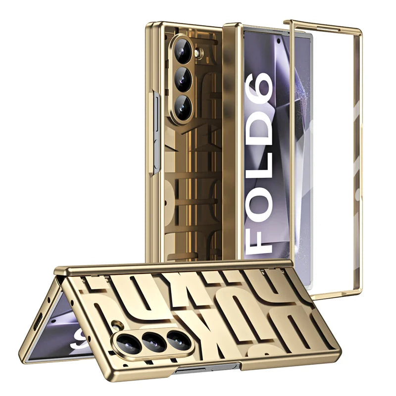 For Samsung Z Fold 3 4 5 6 5G Luxury Fashion Hinge Folding Phone Case For Samsung Z Fold 6 7 5G Trendy PC Back Cover Protective