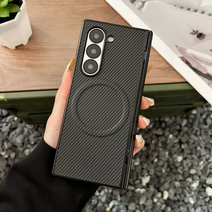 High end Carbon Fiber Magnetic Hinge Magsafe Phone Case For Samsung Galaxy Z Fold 7 6 5 4 3 5g Wireless Charging Bumper Cover