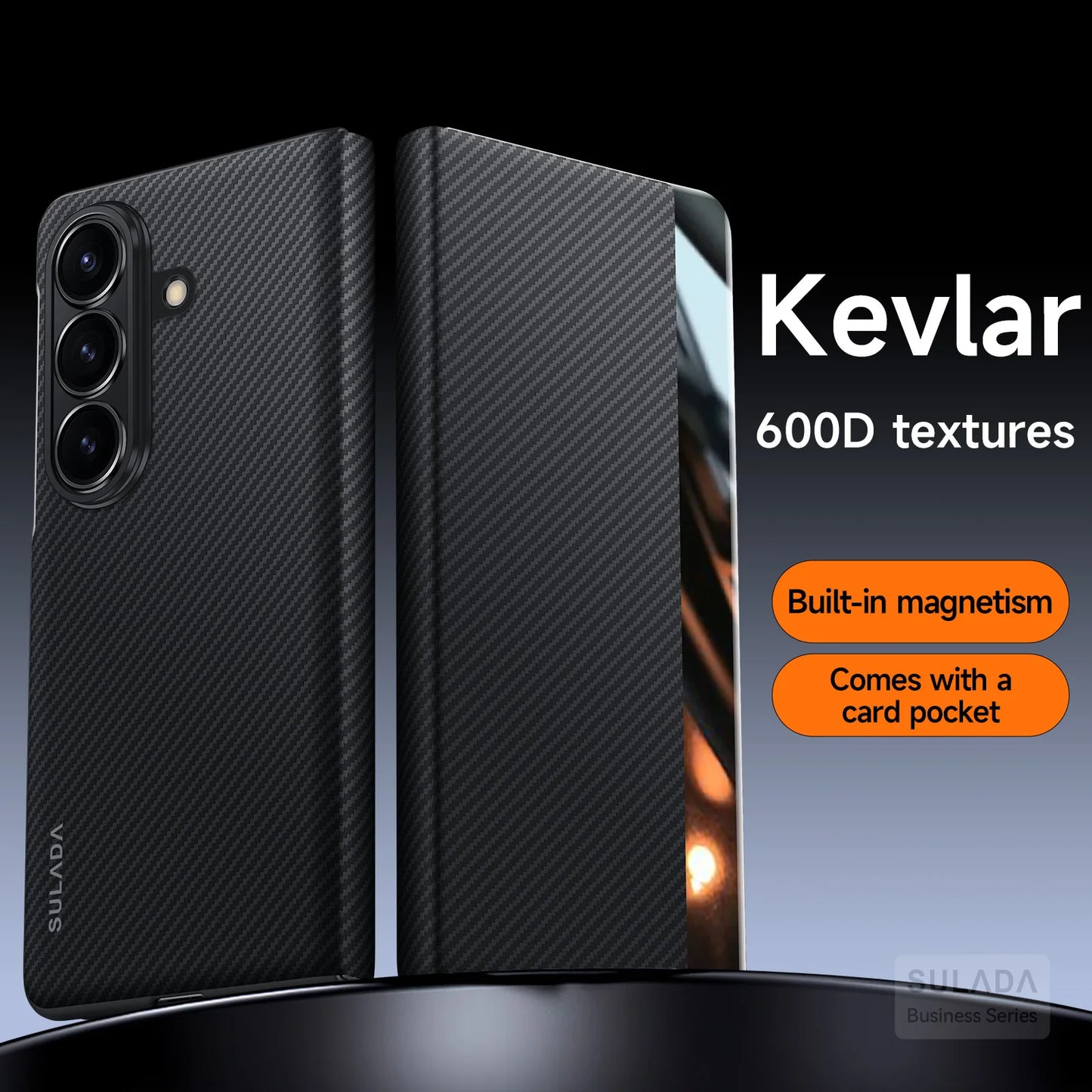 Carbon Fiber Magsafe Flip Case for Z Fold 7/6 – Leather Business Window View