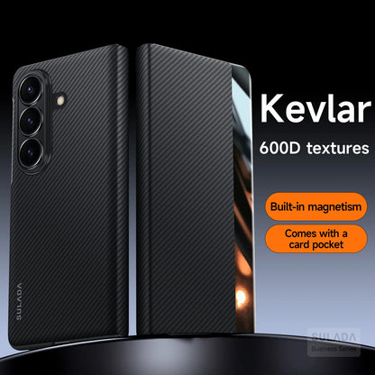 Carbon Fiber Magsafe Flip Case for Z Fold 7/6 – Leather Business Window View