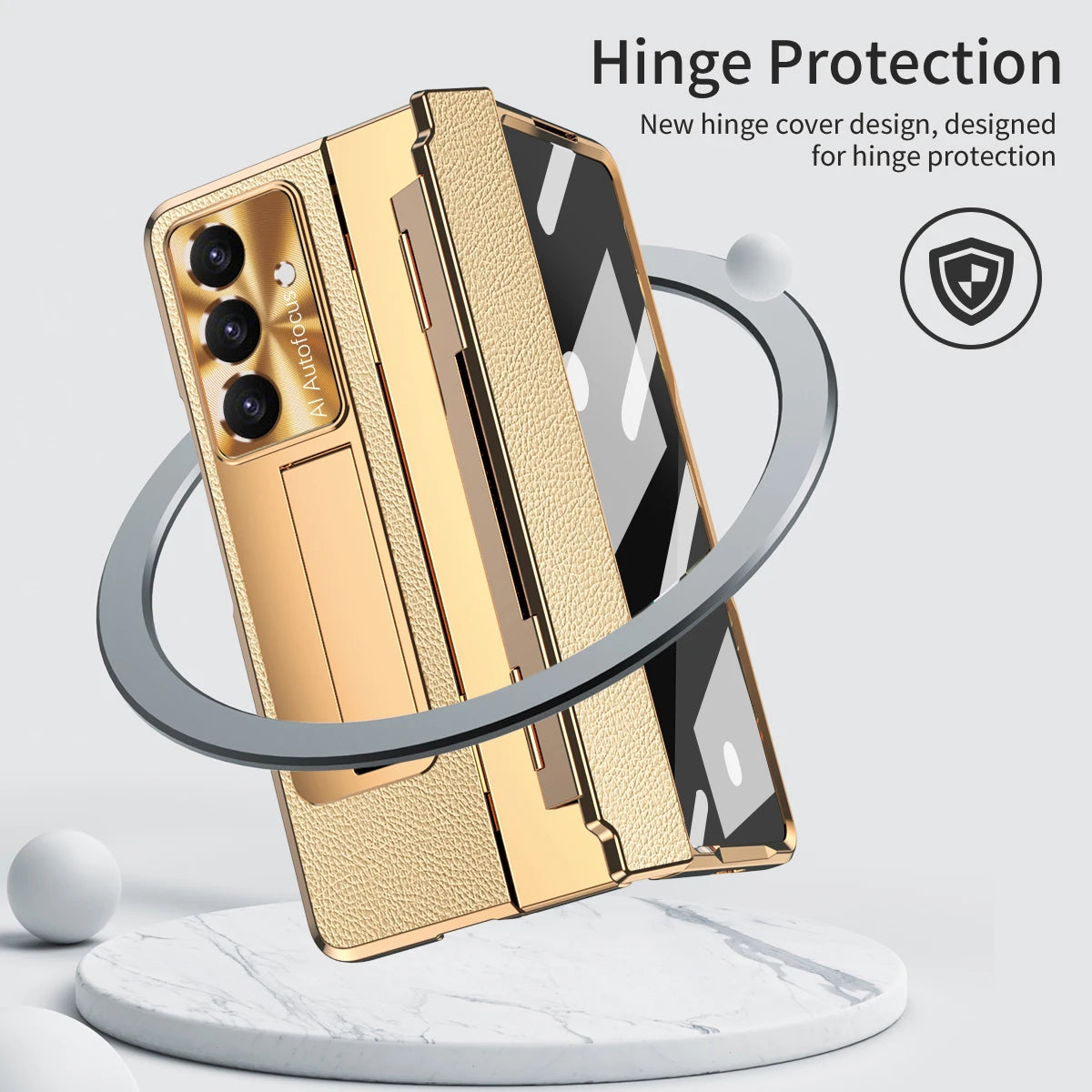 For Samsung Galaxy Z Fold 7 6 5 4 5G With Screen Protect Glass Film Luxury Leather One-Piece Plating Stand Hinge Shockproof Case