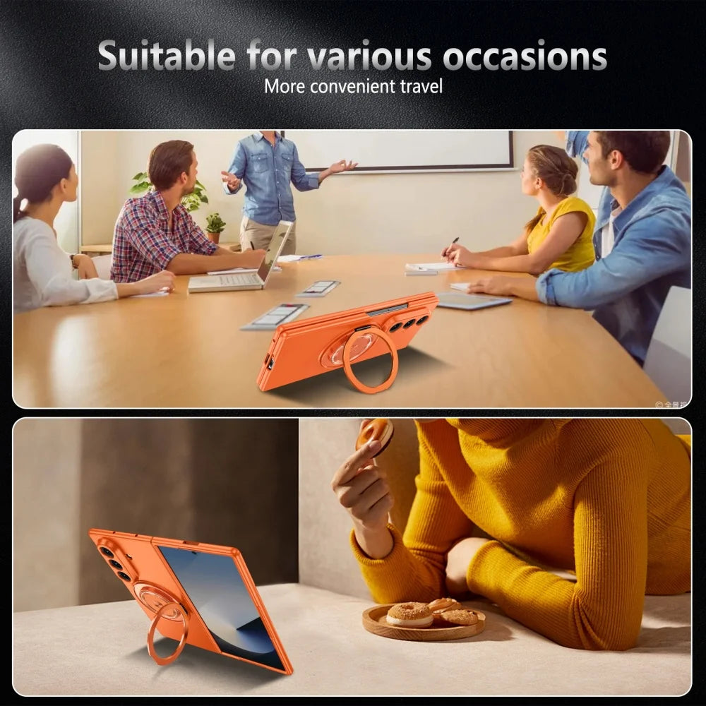 Luxury Military Armor Solid Color Magnetic 360 Bracket Phone Case For Samsung Z Fold 7 6 5 4 3 Wireless Charge Shockproof Cover