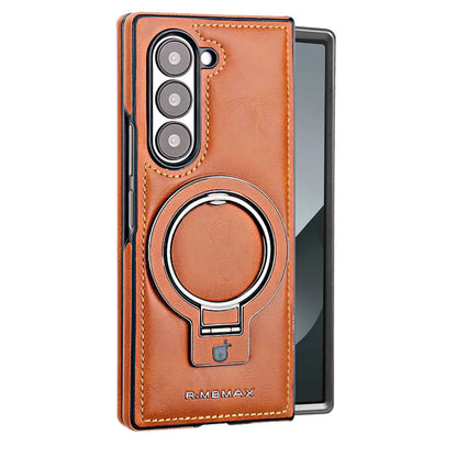Electroplated Leather  Phone Case for Samsung Galaxy Z Fold 7 ZFold 6 5 4 3 Bracket Magnetic Wireless Charging Protective Cover