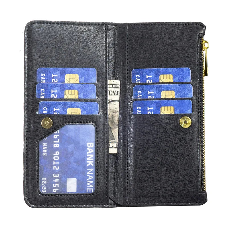 Luxury Lanyard Zipper Wallet Card Slot Phone Case For Samsung Galaxy Z Fold 7 6 5 4 3 Fold6 Fold5 Fold4 Leather Flip Stand Cover