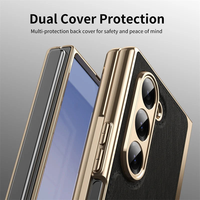 For Samsung Galaxy Z Fold 6 4 5 3 5G Case Ultra-Thin Leather Pattern All Inclusive Folding Screen Glass Film for Galaxy Z Fold6