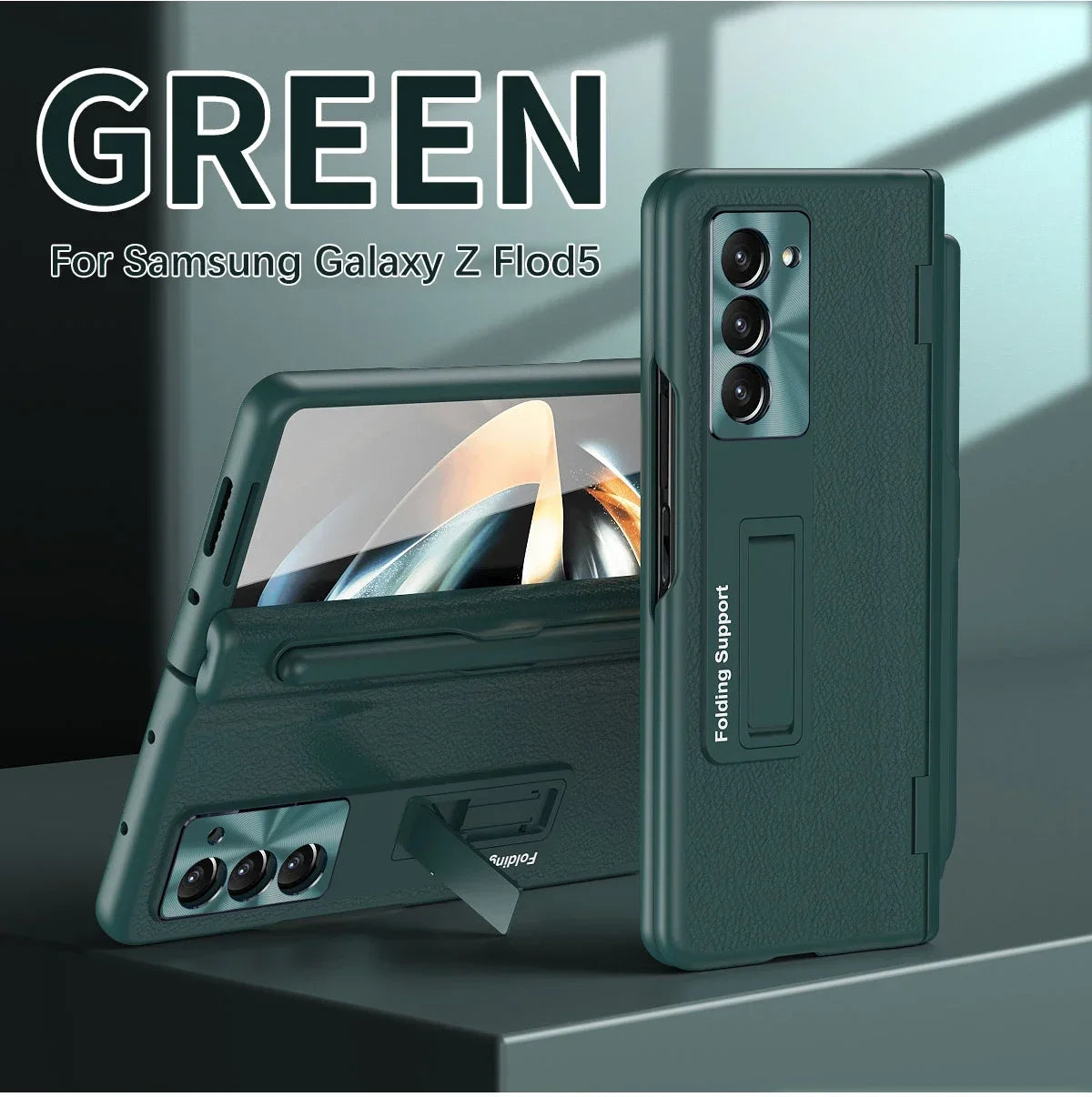 With Touch Pen Case For Samsung Galaxy Z Fold 5 Leather Hinge Fold 6 4 3 Screen Protector Tempered Film Folding Kickstand Cover