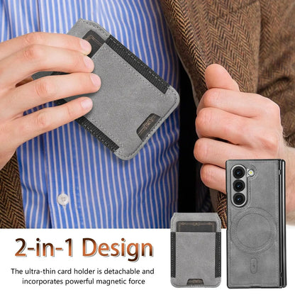 Stable Support Leather Magnetic Wallet Case for Samsung Galaxy Z Fold 7 ZFold 6 5 4 3 Tempered Glass with Hinge Protection Cover
