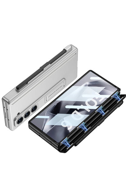 Hinge Protection Magnetic Pen Slot Cover For Samsung Galaxy Z Fold 6 5 4 3 5G Case Luxury Stand Hard PC Cover for Fold5 Fold6