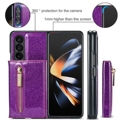 Glitter Magnetic Leather Zip Wallet Phone Case For Samsung Galaxy Z Fold 5 4 3