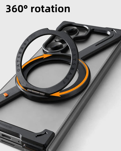 Oatsbasf Magnetic Phone Case for Samsung Galaxy Z Fold 6 5 Metal Slim Phone Protective Cover Shell with 360° Rotatable Stand