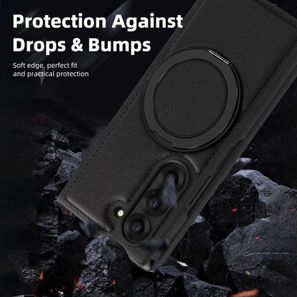 Phone Case for Samsung Galaxy Z Fold 7 Fold6 5 4 3 Strong Magnetic Ring&360 °rotating Bracket Wireless Charging Pu Leather Cover