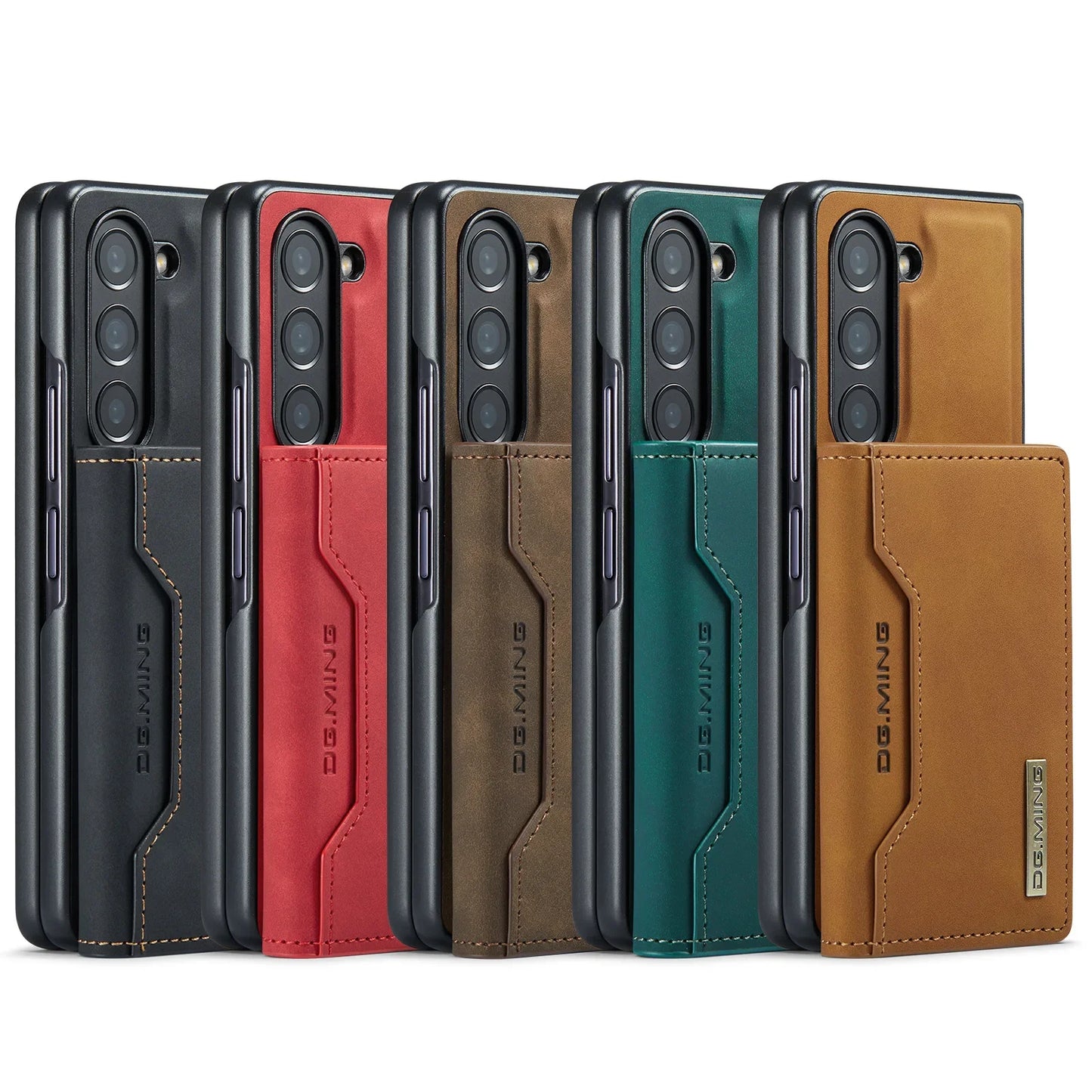 Z Fold 7 Phone Case for Samsung Galaxy Z Fold 6 5 4 3 Magnetic Detachable Metal Button Card Slot Bracket Wallet Pu Leather Cover