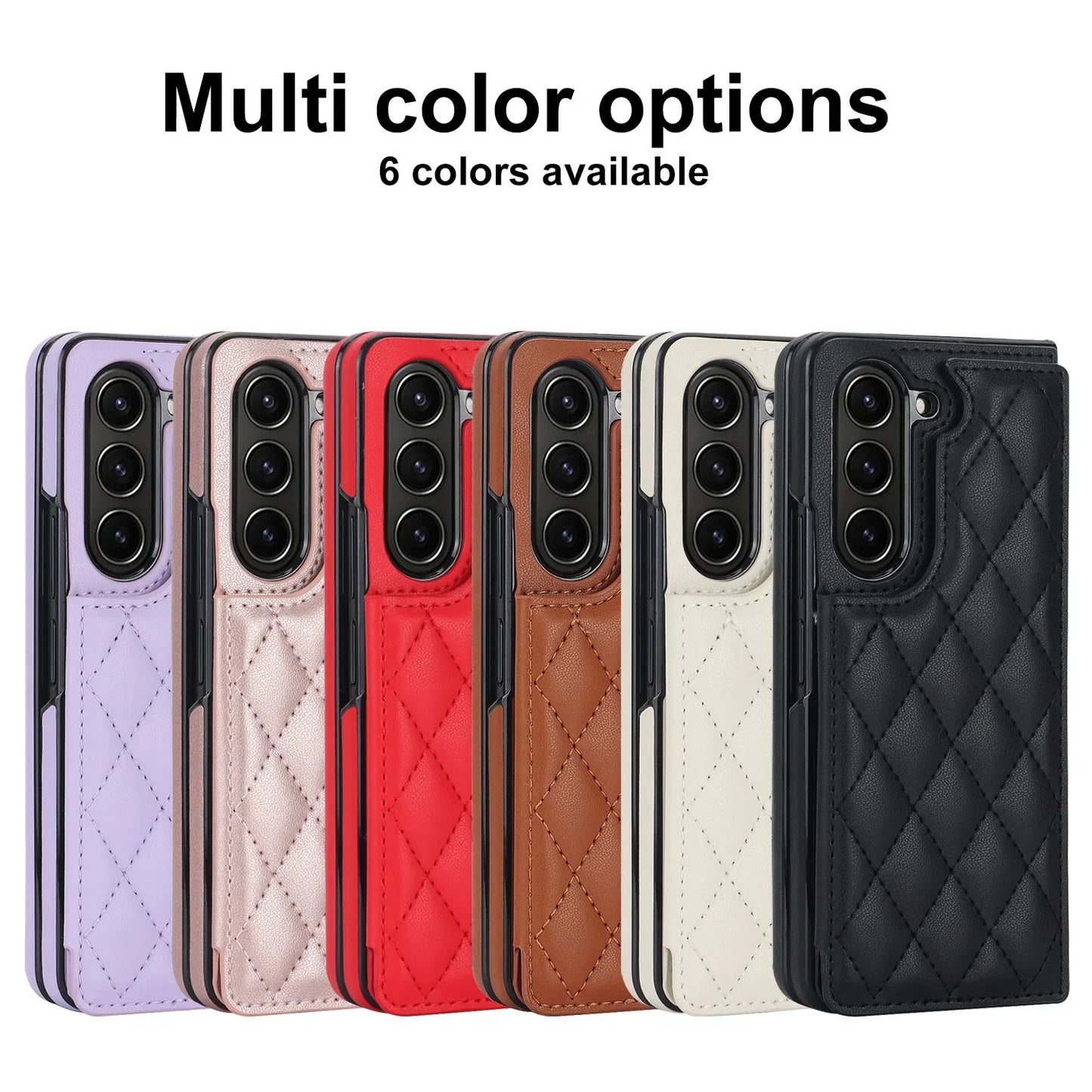 Fold7 Double Button Card Holder Wallet Phone Case for Samsung Galaxy Z Fold 7 6 5 4 3 Diamond Grid Texture Flip Pu Leather Cover