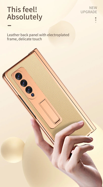 Coque With S Pen Plating Leather Case For Samsung Galaxy Z Fold 7 6 5 4 360 Full Protection Tempered Glass Kickstand Phone Cover