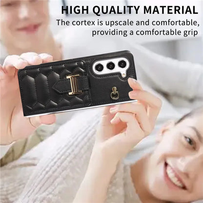 Crossbody Lanyard Leather Phone Case for Samsung Galaxy Z Fold 6 5 4 3 Fold6 Fold5 Fold4 Fold3 Wrist Rope Wallet Card Cover Etui