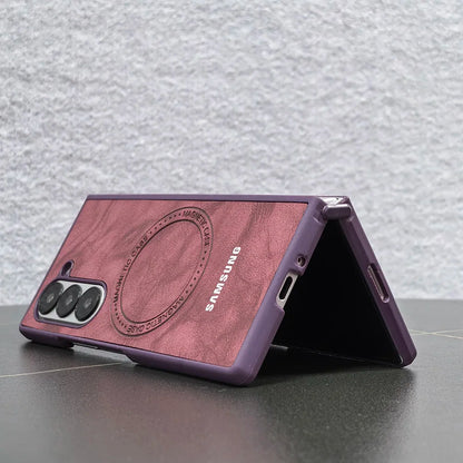 Magnetic Sheepskin Leather Case For Samsung Galaxy Z Fold 3 4 5 6 7 For Magsafe Wireless Charging Hard PC Protective Cover