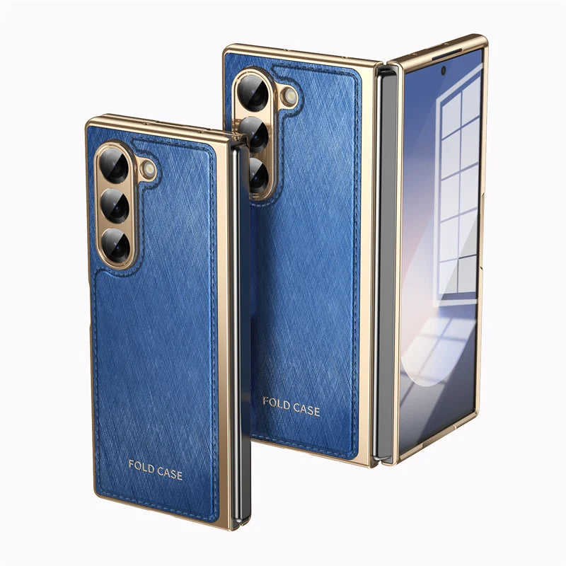 For Samsung Galaxy Z Fold 6 4 5 3 5G Case Ultra-Thin Leather Pattern All Inclusive Folding Screen Glass Film for Galaxy Z Fold6