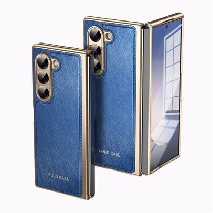 For Samsung Galaxy Z Fold 6 4 5 3 5G Case Ultra-Thin Leather Pattern All Inclusive Folding Screen Glass Film for Galaxy Z Fold6