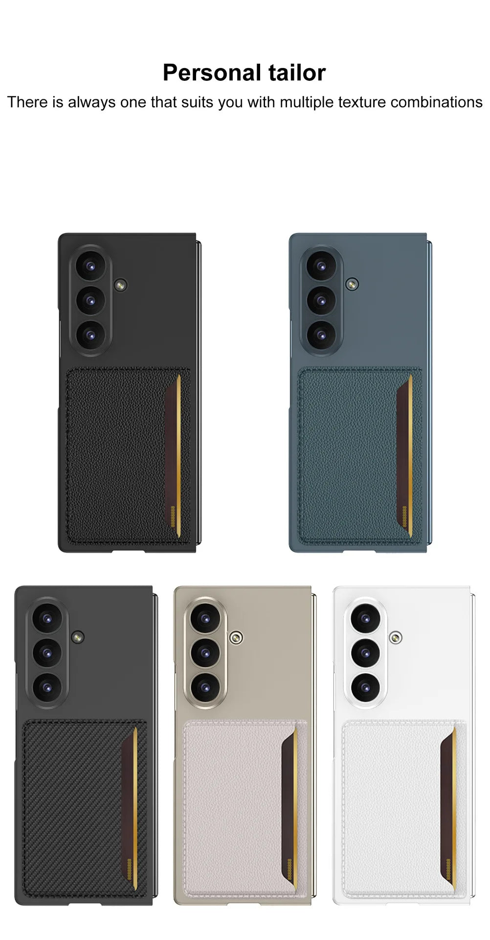 Fold7 Lichee Pattern Pu Leather Phone Case for Samsung Galaxy Z Fold 7 6 5 Card Slot Camera Protection Slim Anti Fall Hard Cover