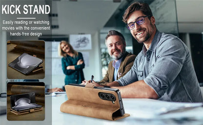 CaseMe Retor Leather Wallet Card Slot Phone Case for Samsung Galaxy Z Fold 7 6 5 4 Fold5 Fold6 Shockproof Flip Stand Cover Coque