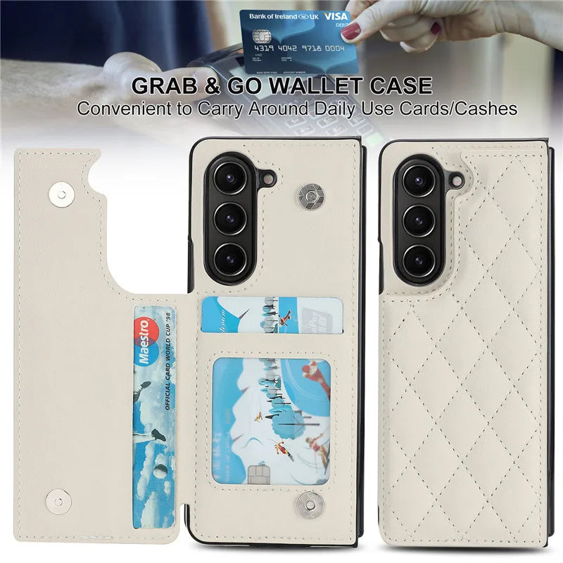 Leather Wallet Card Phone Case for Samsung Galaxy Z Fold 6 5 4 3 Fold6 Fold5 Fold4 Fold3 Shockproof Flip Stand Cover Hoesje Etui