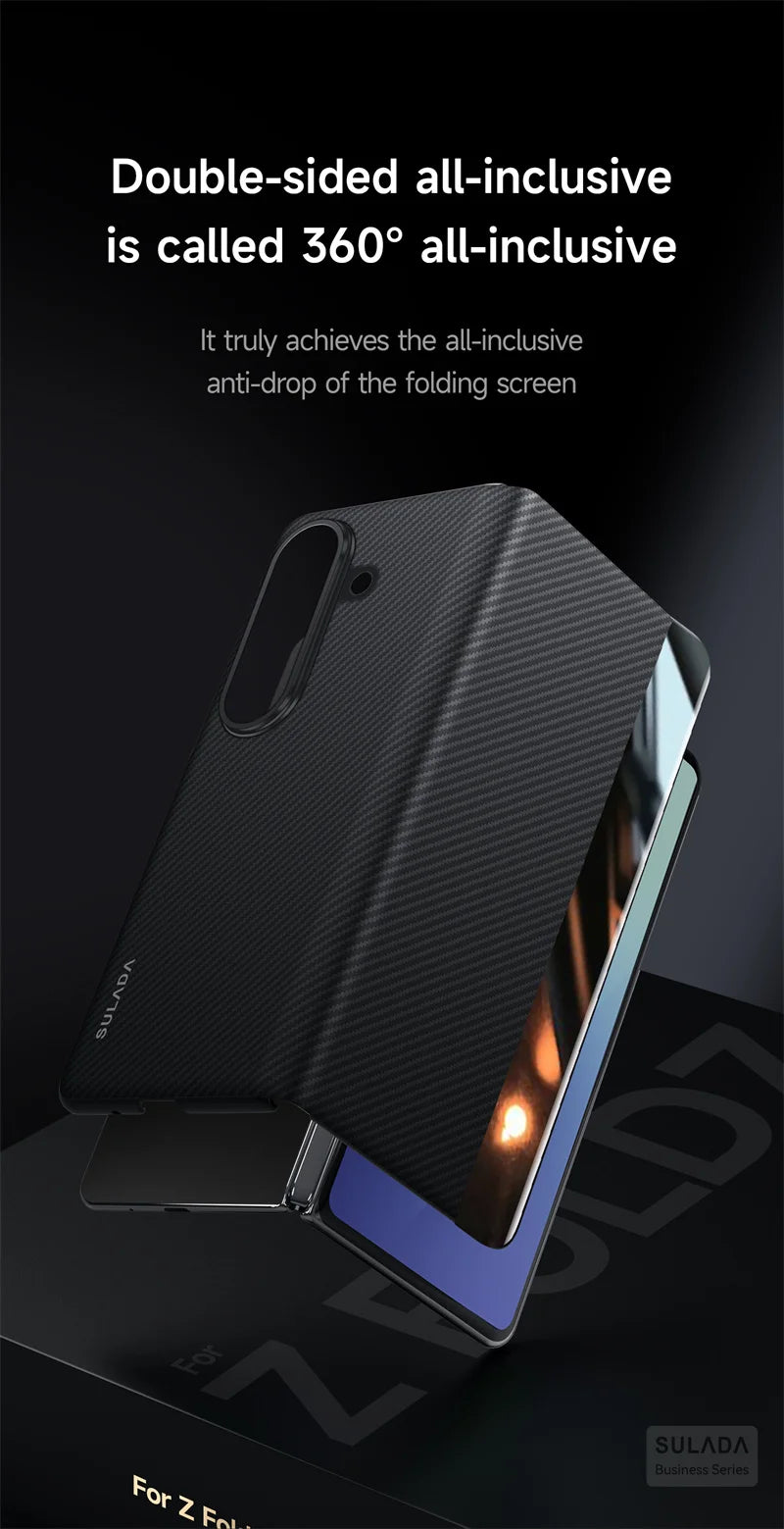 Carbon Fiber Magsafe Flip Case for Z Fold 7/6 – Leather Business Window View