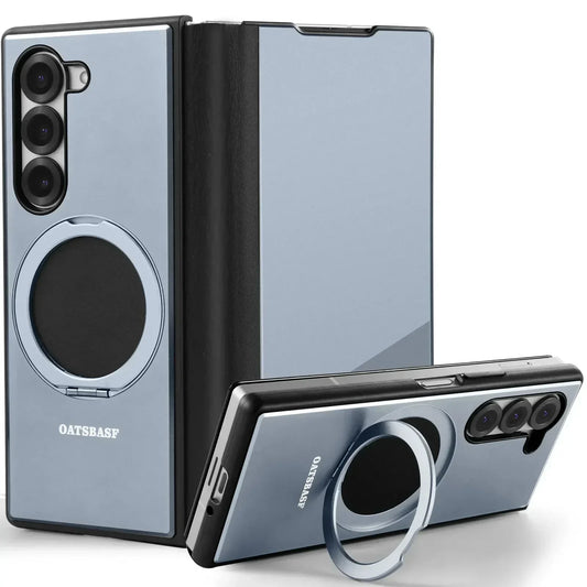 Case With Magsafe Kickstand 360° Rotatable Leather Full Body Protective Cover with Ring