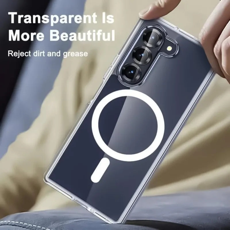 For Samsung Z Fold 7 Magsafe Case Luxury Transparent PC TPU Magnetic Wireless Charging Cover for Samsung Galaxy Z Fold 7 6 5 4 3