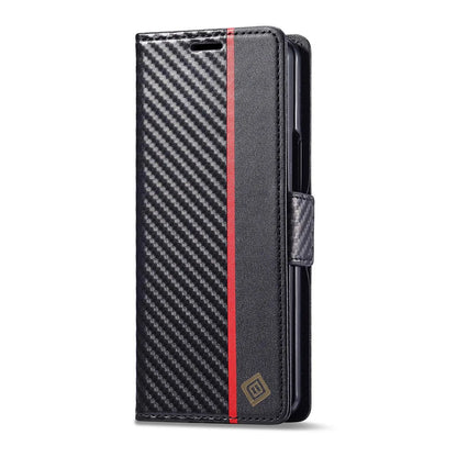ZFold 7 Carbon Fiber Texture Phone Case for Samsung Galaxy Z Fold 7 6 5 4 3 W23 W22 5G Buckle Pu Leather Card Slot Holder Wallet