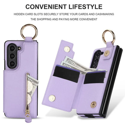 Ring Leather Zipper Wallet Card Slot Phone Case for Samsung Galaxy Z Fold 7 6 5 4 3 Shock Proof Flip Purse Holder Cover Hoesje