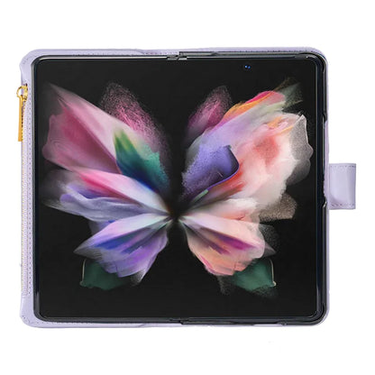 Luxury Lanyard Zipper Wallet Card Slot Phone Case For Samsung Galaxy Z Fold 7 6 5 4 3 Fold6 Fold5 Fold4 Leather Flip Stand Cover