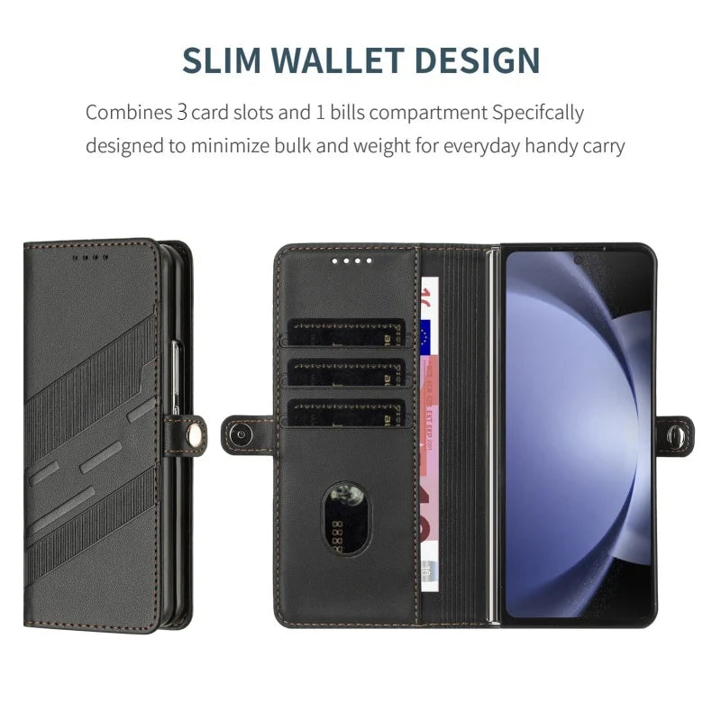 Thin Suede Leather Purse Phone Case for Samsung Galaxy Z Fold 7 6 5 4 3 Fold6 Fold5 Fold4 Fold3 Flip Stand Wallet Card Cover Bag