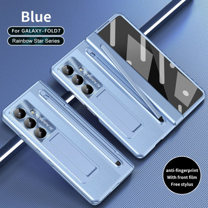 Stylus Pen Slot Bracket Phone Case for Samsung Galaxy Z Fold 7 Fold 6 5 4 Glass Film UV Electroplating Edge All-inclusive Cover