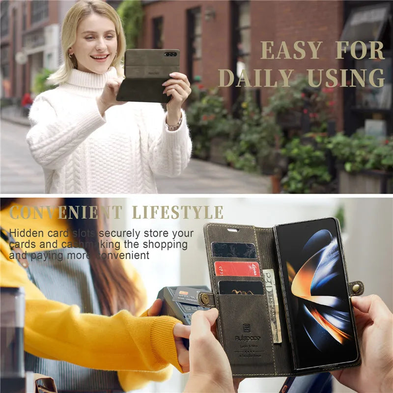 Retor Magnetic Leather Wallet Card Slots Phone Case for Samsung Galaxy Z Fold 7 6 5 4  Fold6 Fold5 Fold4 Flip Stand Cover Bag