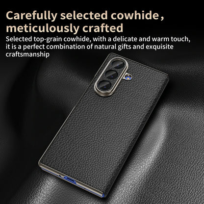 Genuine Cowhide Leather Phone Case for Samsung Galaxy Z Fold 7 Fold6 5 W24 W25 Fine Hole Lens Bumper Magnetic Suction Edge Cover
