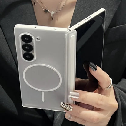 Transparent For Magsafe Magnetic Center Axis Case For Samsung Galaxy ZFold 7 Z Fold Flip 5 6 4 Hard Matte Thin Shockproof Cover