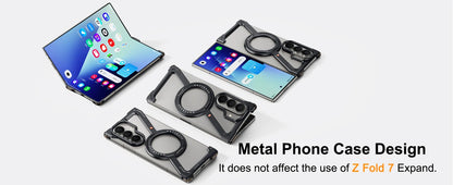 Oatsbasf Z Case for Samsung Galaxy Z Fold 7 Bumper Case with 360° Rotatable Magnetic Metal Kickstand,Frameless Minimalist Cover