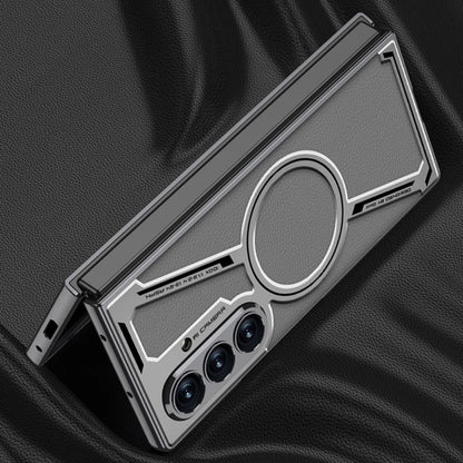 Electroplating Magnetic Wireless Charging Phone Case for Samsung Galaxy Z Fold 7 Zfold 6 Z Shaped Plain Leather Thin Hard Cover