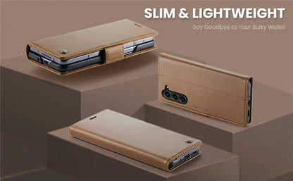 Luxury Magnetic Leather Wallet Multi Card Phone Case for Samsung Galaxy Z Fold 7 6 5 Fold6 Fold5 Shockproof Stand Cover Back Bag