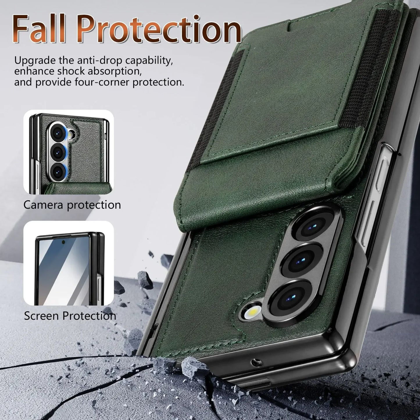 Stable Support Leather Magnetic Wallet Case for Samsung Galaxy Z Fold 7 ZFold 6 5 4 3 Tempered Glass with Hinge Protection Cover