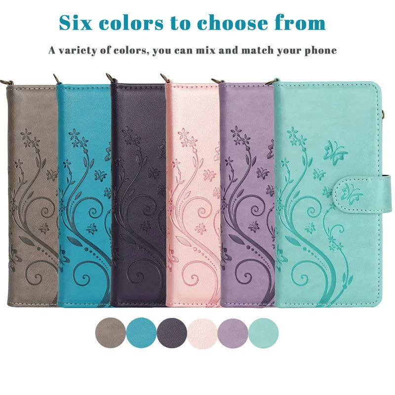 Lanyard Leather Zipper Wallet Multi Card Phone Case for Samsung Galaxy Z Fold 7 6 5 4 3 Fold6 Fold5 Fold4 Fold3 Flip Stand Cover