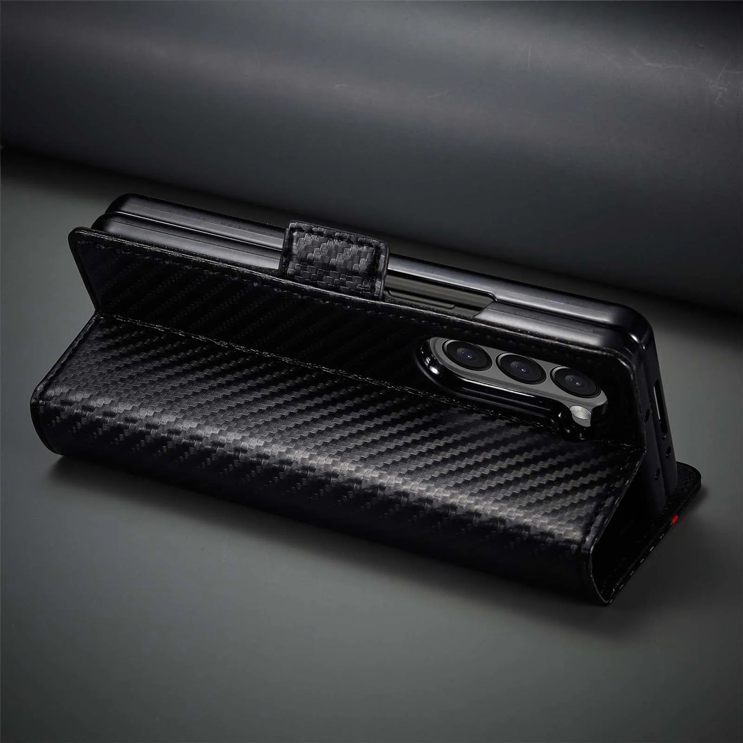 ZFold 7 Carbon Fiber Texture Phone Case for Samsung Galaxy Z Fold 7 6 5 4 3 W23 W22 5G Buckle Pu Leather Card Slot Holder Wallet