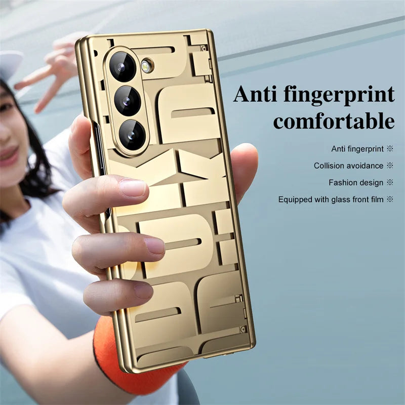 For Samsung Z Fold 3 4 5 6 5G Luxury Fashion Hinge Folding Phone Case For Samsung Z Fold 6 7 5G Trendy PC Back Cover Protective