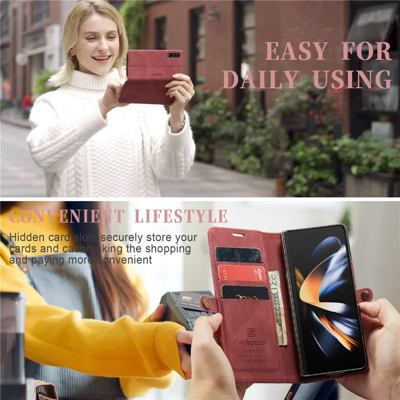 Retor Magnetic Leather Wallet Card Slots Phone Case for Samsung Galaxy Z Fold 7 6 5 4  Fold6 Fold5 Fold4 Flip Stand Cover Bag