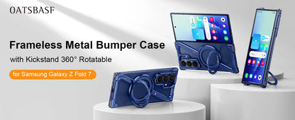 Oatsbasf Z Case for Samsung Galaxy Z Fold 7 Bumper Case with 360° Rotatable Magnetic Metal Kickstand,Frameless Minimalist Cover