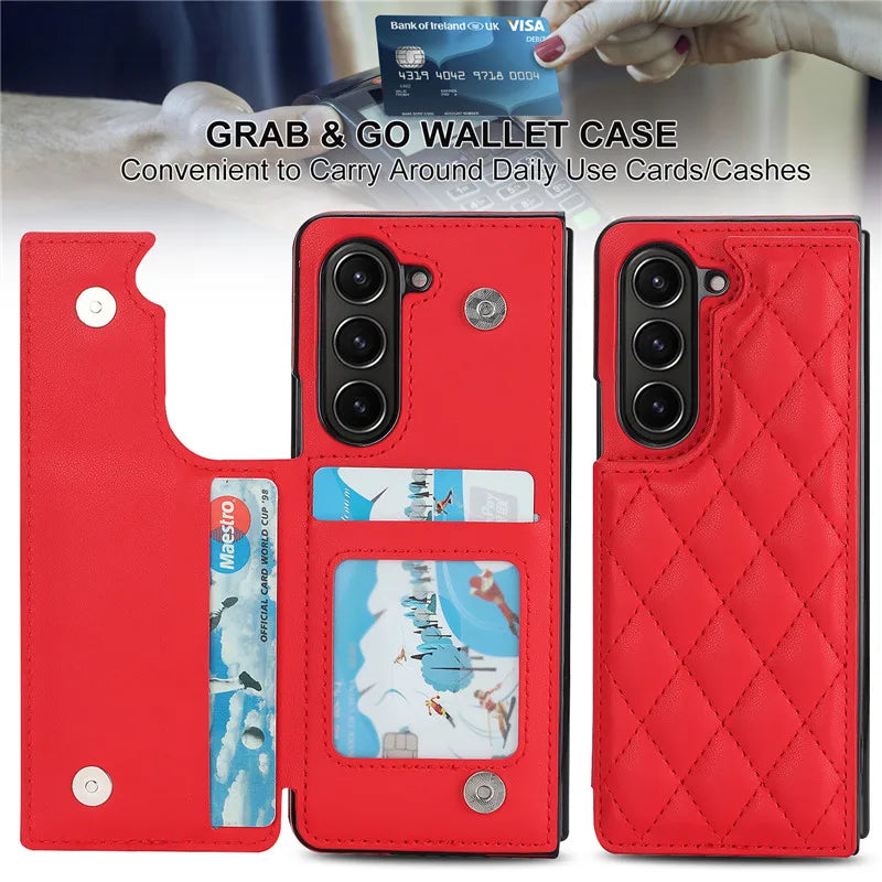 Leather Wallet Card Phone Case for Samsung Galaxy Z Fold 6 5 4 3 Fold6 Fold5 Fold4 Fold3 Shockproof Flip Stand Cover Hoesje Etui