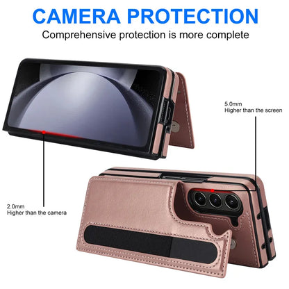 Pen Slot Leather Wallet Card Phone Case for Samsung Galaxy Z Fold 7 6 5 4 3 Fold6 Fold5 Fold4 Fold3 Retor Flip Stand Cover Etui